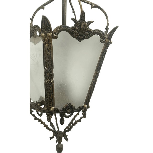 Mid 20th Century Vintage Neoclassical / Victorian Style Frosted Glass Wired Pendant Light For Sale - Image 5 of 9