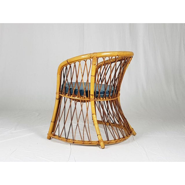 Rush, Rattan and Blue Velvet Armchair, 1960s For Sale - Image 10 of 13
