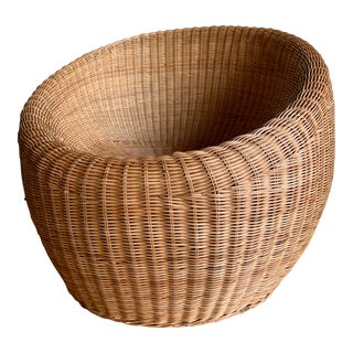 Vintage Mid-Century Round Rattan Wicker Pod Lounge Attributed to Isamu Kenmochi for Yamakawa Japan For Sale