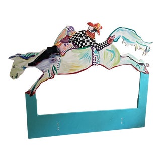 Vintage Folk Art Equestrian Horse & Cowboy Twin Headboard For Sale