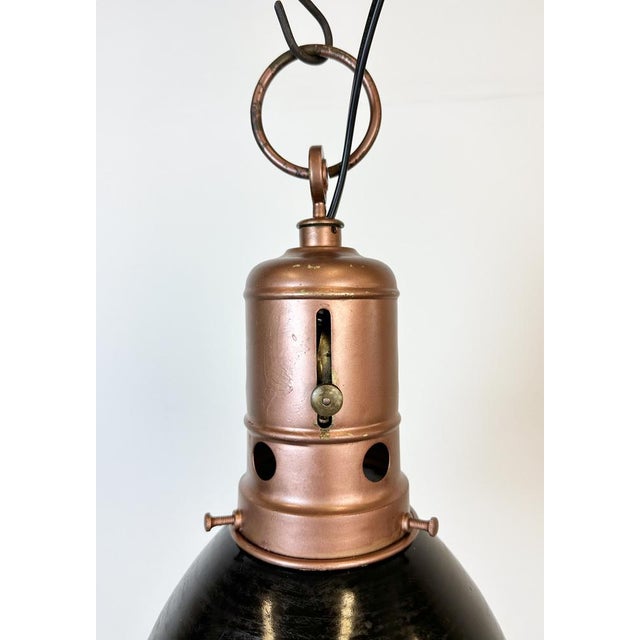 Mid-Century Modern Industrial Italian Black Enamel Factory Lamp with Iron Top, 1950s For Sale - Image 3 of 18