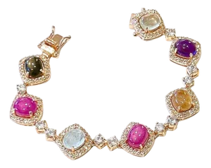 Bochic “Capri” Vintage Multi Fancy Sapphire & Ruby Bracelet Set In 18K & Silver