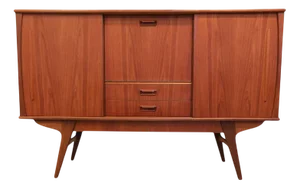 Danish Highboard in Teak with Bar Cabinet and Slanted Legs, 1960s