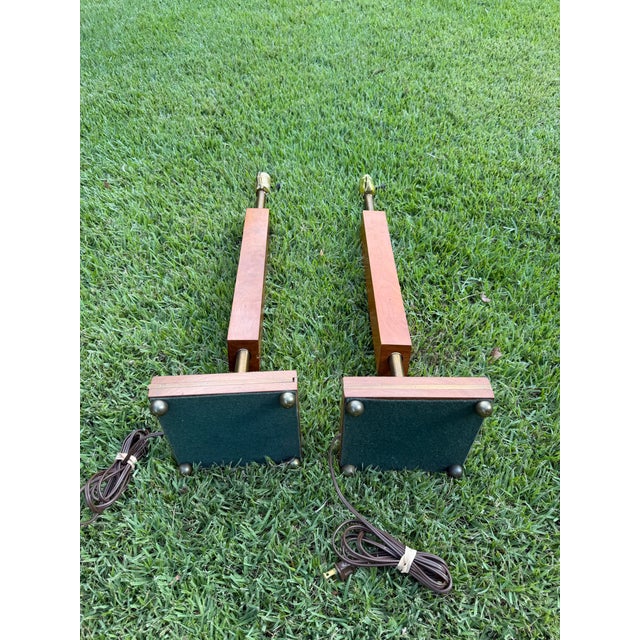 Wood Mid-Century Modern Architectural Walnut and Brass Table Lamps, Pair For Sale - Image 7 of 12