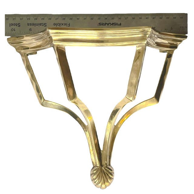 Set of 4 Vintage Solid Brass Chinoiserie Pagoda Wall Brackets With Shell Motif For Sale - Image 10 of 13