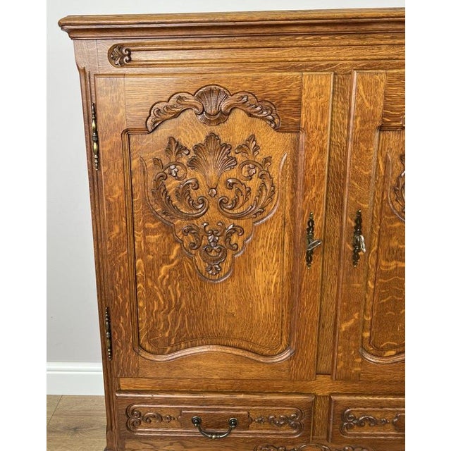 Vintage French Louis XIV Oak Sideboard with Carved Cupboard For Sale - Image 5 of 13