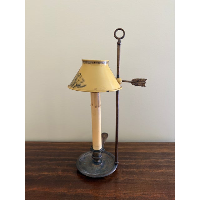 Mid 20th Century Mid 20th Centur French Provincial Louis XVI Brass Bouillotte Lamp With Yellow Tole Shade For Sale - Image 5 of 11