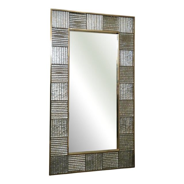 Mid-Century Italian Murano Silver Art Glass and Brass Console Wall Mirror For Sale