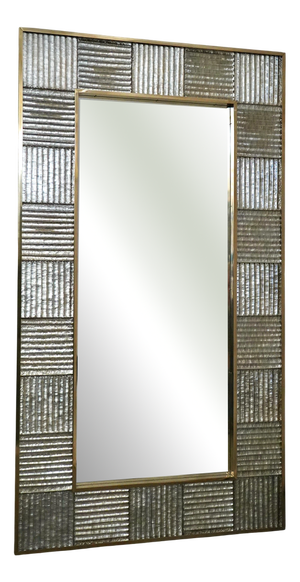 Mid-Century Italian Murano Silver Art Glass and Brass Console Wall Mirror