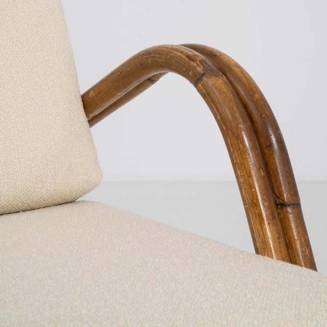Pair of Faux Bamboo Reclining Armchairs With Bouclé Upholstery Cream Mid 20th Century For Sale - Image 9 of 16