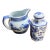 1970s Pair of Blue and White Ceramic Dishes- Pitcher and Bath Oil Jar For Sale