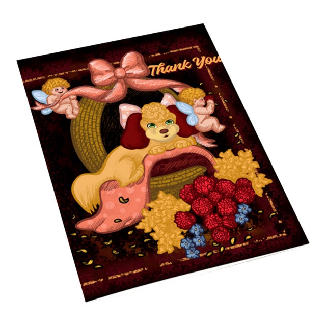 Dog in Basket Thank You Greeting Card, Copper Foil, Artist Signature Alieska & Jose For Sale