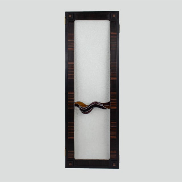 Early 20th-Century American Art Deco Stained Glass Panels in Custom Macassar Screen For Sale - Image 15 of 18