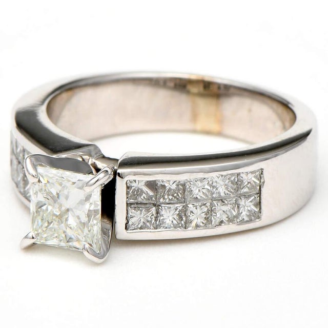 Metal 18KW Princess Cut Diamond (1.02) Engagement Ring, size 6.5 For Sale - Image 7 of 10