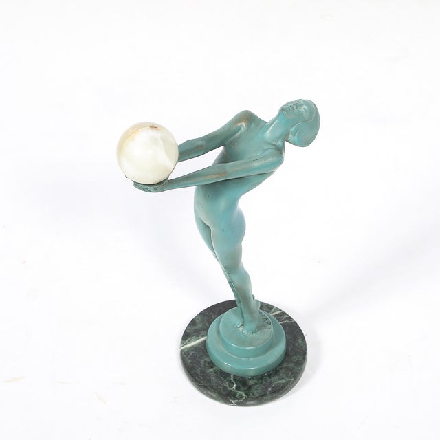 Art Deco Sculptural Onyx & Veria Green Marble Nude Flapper Signed Max Le Verrier For Sale - Image 15 of 17
