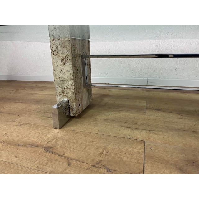 Silver Coffee Table in Travertine Steel and Smoked Glass, 1970s For Sale - Image 8 of 9