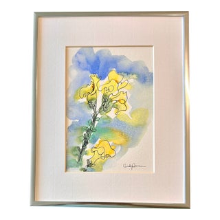 Framed Original Watercolor Painting “Yellow Snapdragons” Ink and Wash For Sale