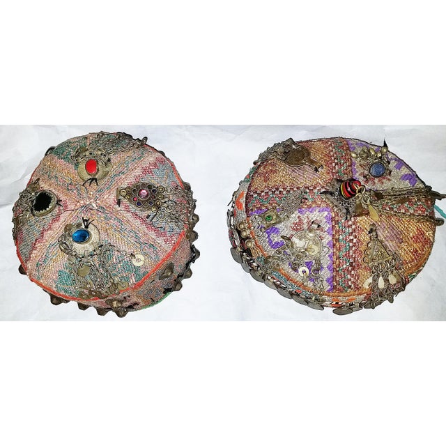 Tribal 1950s Pair of Embroidered Tribal Wedding Hats For Sale - Image 3 of 9