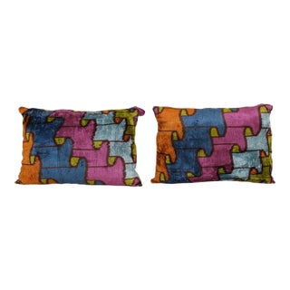 Colorful Ikat Velvet Pillow Cover - a Pair For Sale