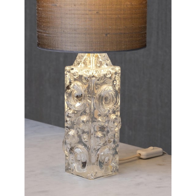 Gray Bubble Glass Table Lamp with Silk Shade by Josef Schott for Smålandshyttan, Sweden, 1960s For Sale - Image 8 of 13