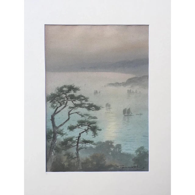 Original Vintage Japanese Watercolor Marine View Sail Boats
