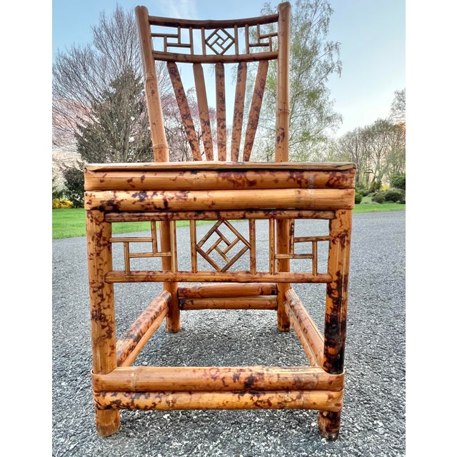 Wood Mid Century Boho Chic Tortoiseshell Bamboo Chairs -Set of 4 For Sale - Image 7 of 12