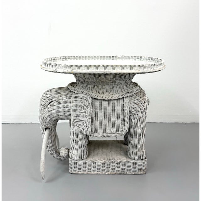 Mid 20th Century Vintage Woven Rattan Elephant Tray Table For Sale - Image 5 of 8