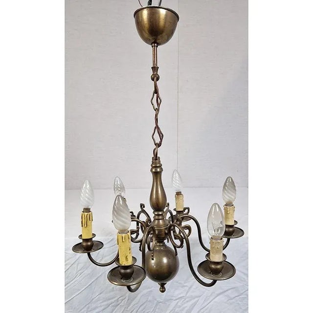 Six-Light Metal Chandelier, 1950s For Sale - Image 3 of 7