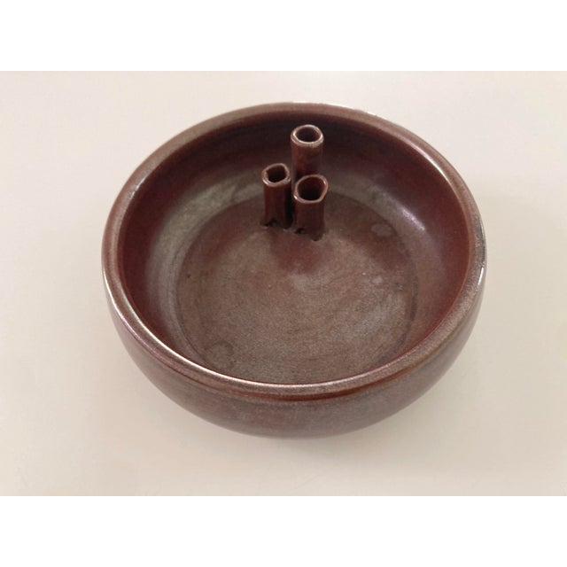 Mid-Century Modern Hand Crafted and Signed Glazed Ceramic Ikebana Flower Bowl For Sale - Image 3 of 10