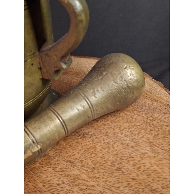 Metal 18th C Antique Solid Brass Mortar Pestle Set Heavy 15lb Judaica Apothecary For Sale - Image 7 of 17