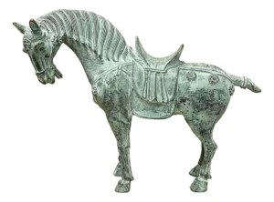 Chinese Rustic Oxidized Patina Color Ancient Style Horse Metal Figure