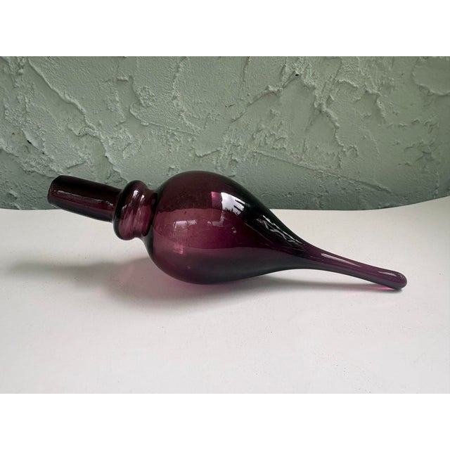 1960s Italian Empoli Amethyst Glass Genie Bottle Decanter With Original Stopper – 26.75” Tall For Sale - Image 9 of 11