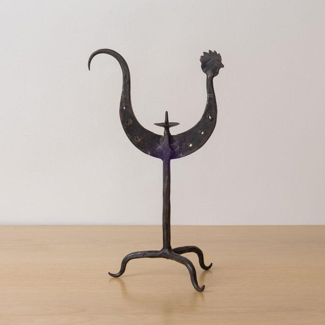 French 1950s French Iron Rooster Candlestick For Sale - Image 3 of 13