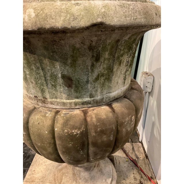1900 Carved marble urn. In three pieces. Heavy. Needs a cleaning. A chip in top rim as shown in last picture.