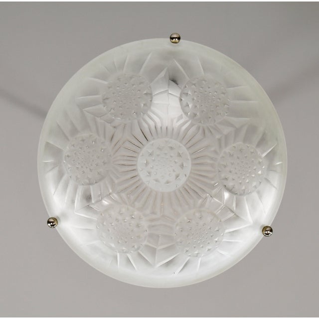 Noverdy French Art Deco Sunflower Glass Pendant Light, 3 Available - 1930s For Sale - Image 6 of 12