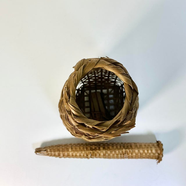 1940s Vintage Boho Chic Rustic Wicker Eel Trap Basket For Sale - Image 11 of 12