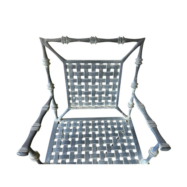 Black Vintage Neoclassical Phyllis Morris Faux Bamboo Patio Set Armchairs in Original Patina Gray Black Finish, a Pair For Sale - Image 8 of 12