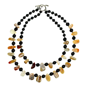Botswana Agate Nugget and Black Onyx Two Strand Necklace