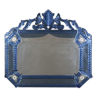 Antique Venetian Blue Glass Mirror, 1890 For Sale