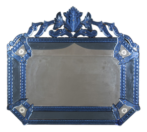 Antique Venetian Blue Glass Mirror, 1890