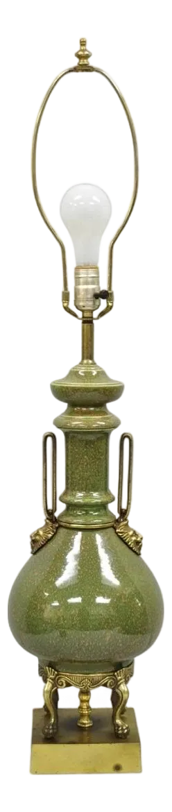 Vintage French Neoclassical Style Green Porcelain James Mont Style Table Lamp