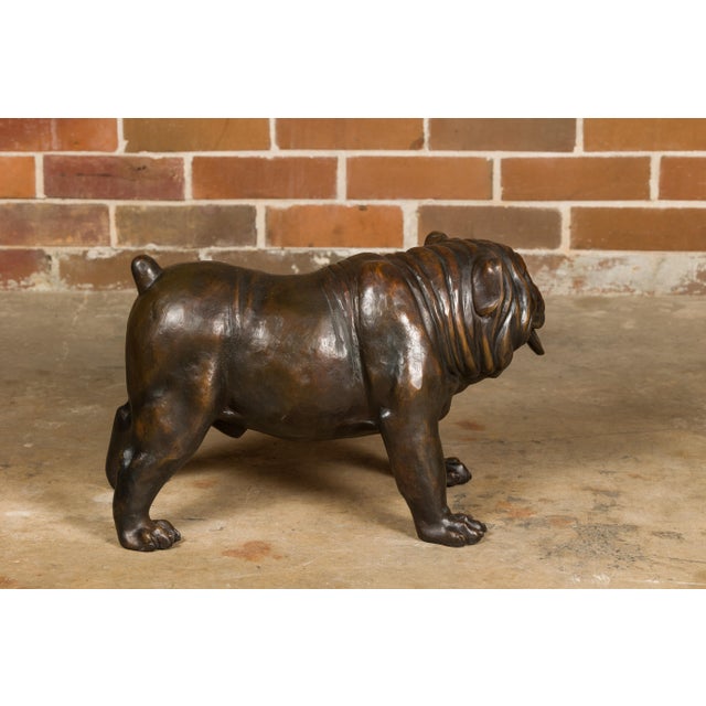 Mid 20th Century Vintage American Art Life-Size Bronze Bulldog Sculpture For Sale - Image 5 of 10