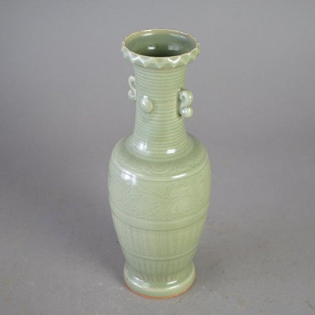 Antique Chinese Celadon Glazed Art Pottery Vase, C1930 For Sale - Image 6 of 11