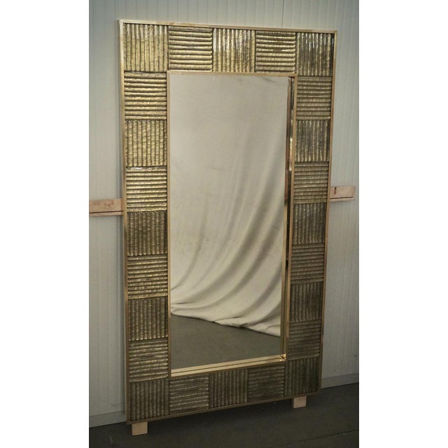 Mid-Century Italian Murano Gold Art Glass and Brass Console Wall Mirror For Sale - Image 9 of 10