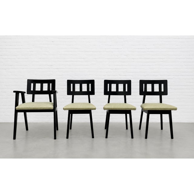 Ebonized Mid Century Modern Dining Chairs, C. 1950's, Set/4 For Sale - Image 4 of 12