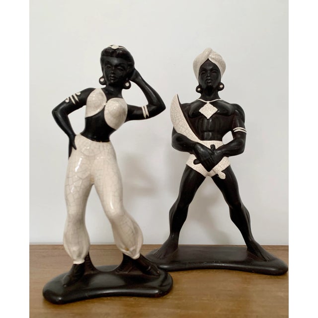 Mid-Century Modern Mid-Century Large Ceramic Arabian Genie Dancers - a Pair For Sale - Image 3 of 8