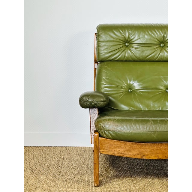 Vintage Scandinavian Modular Sofa in Green Leather and Oak, 1960s, Set of 3 For Sale - Image 12 of 18