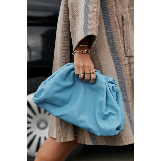 2019 Bottega Veneta Pouch Oversized Large Turquoise Blue Calfskin Leather For Sale - Image 16 of 16