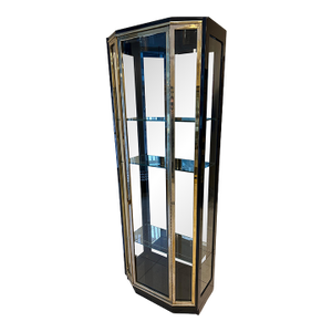 1980s Henredon Black Lacquered and Brass Display Cabinet