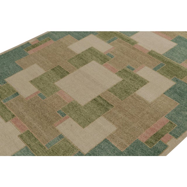 Art Deco Rug & Kilim’s Piet Rug in Green and Taupe, 6x9 For Sale - Image 3 of 7